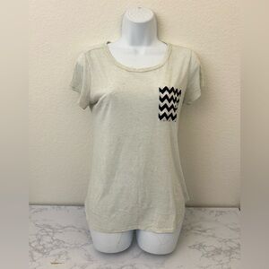 Vintage Moa Moa Top Womens Small Off White Stretch Pocket T Shirt Y2K 90s​
